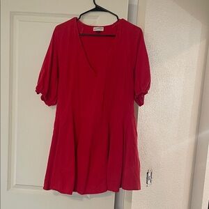 Elegant Red V-Neck Women's Dress